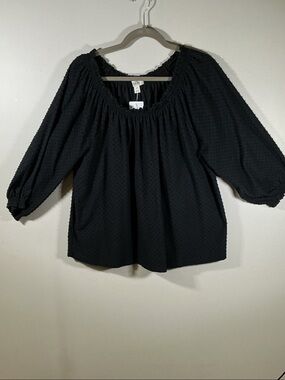 Style & Co Black Swiss Dot Peasant Blouse Plus Size 2X